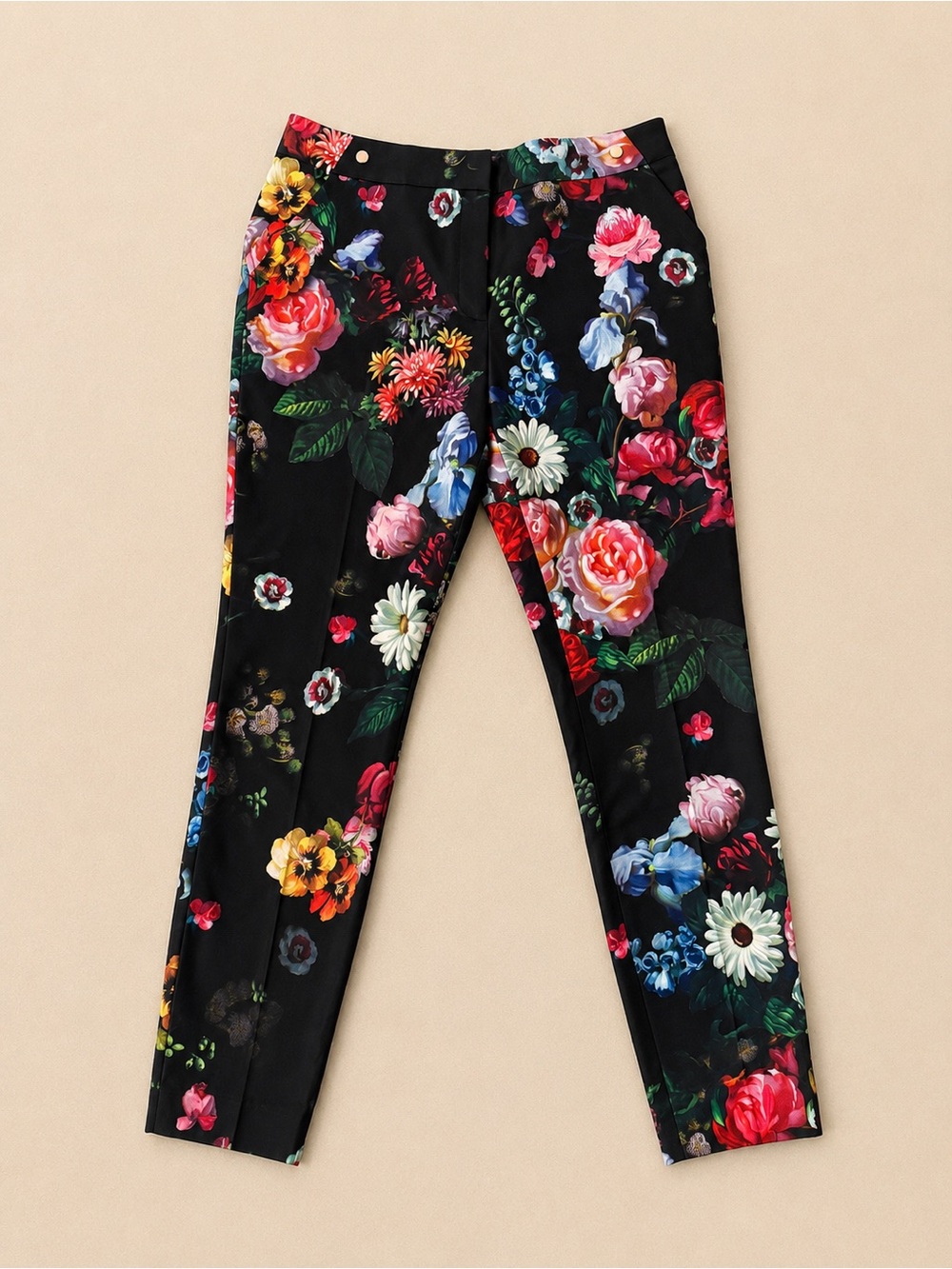 Ted Baker London Diemond Oil Satin Floral Cropped Ankle Pants Slim Fit Size US 6